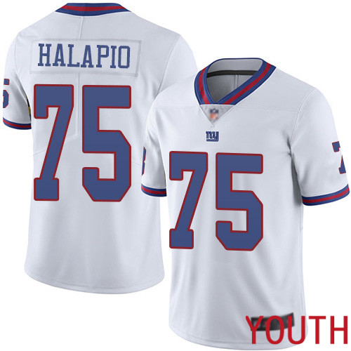 Youth New York Giants 75 Jon Halapio Limited White Rush Vapor Untouchable Football NFL Jersey